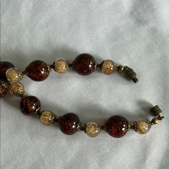 Vintage Italian Murano Elegant Brown and Gold Beaded Necklace - Picture 12 of 13